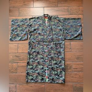 Vintage Double Peach Chinese Brocade Kimono Robe Lounge Coat Mid Century 50s 60s